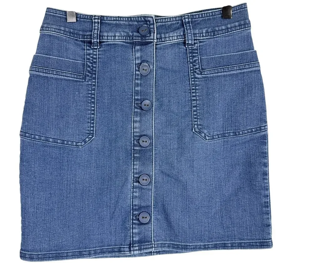 Prana Womens Button Front Denim Skirt Mini Blue - 4